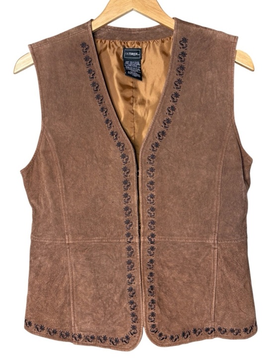 Jackets & Blazers - VTG Dark Brown Suede Leather Embroidered Vest Sz M Fairy Coachella Renaissance